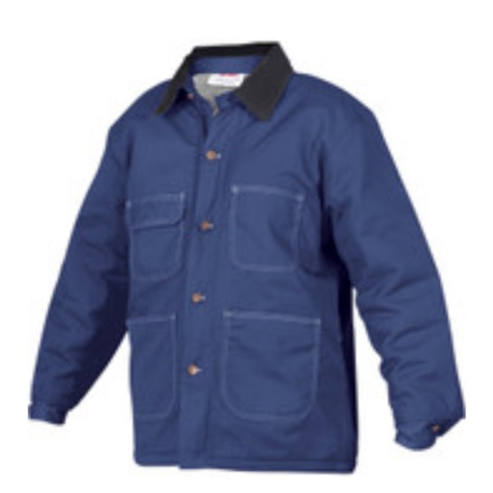 90s Denim Chore Coat / Dark Wash Denim Barn Jacket Blanket Lined Bob Bar…